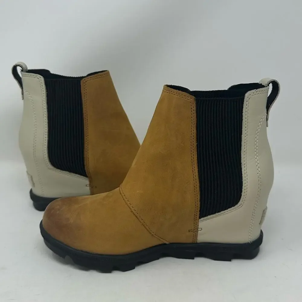Sorel Joan of Arctic Chelsea Wedge II Camel Brown Size 6.5 Colorblock Boots